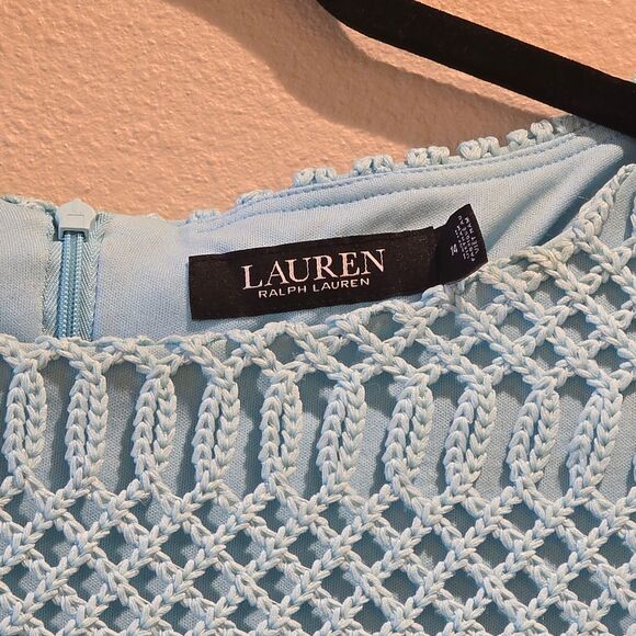 Ralph Lauren Light Blue Textured Midi Dress Sz 14 - Picture 3 of 4